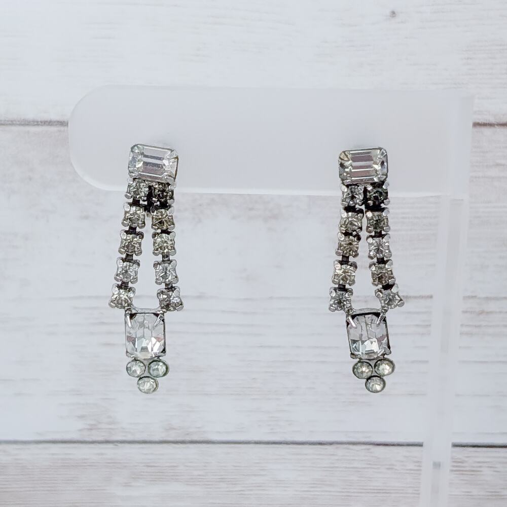 Vintage Screw Back Earrings Clear Gem Dangle - Discolored Gems